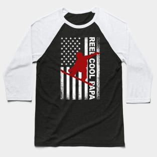 Reel Cool Papa Snowboarding American Flag Baseball T-Shirt